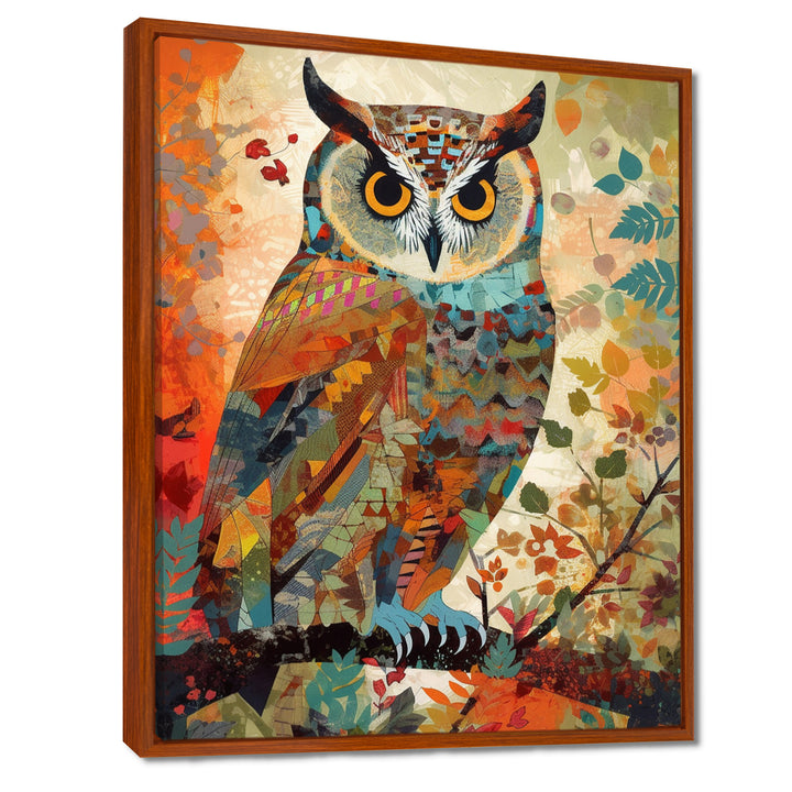 Colorful Boho Owl Retro Illustration - Owl Canvas Wall Art