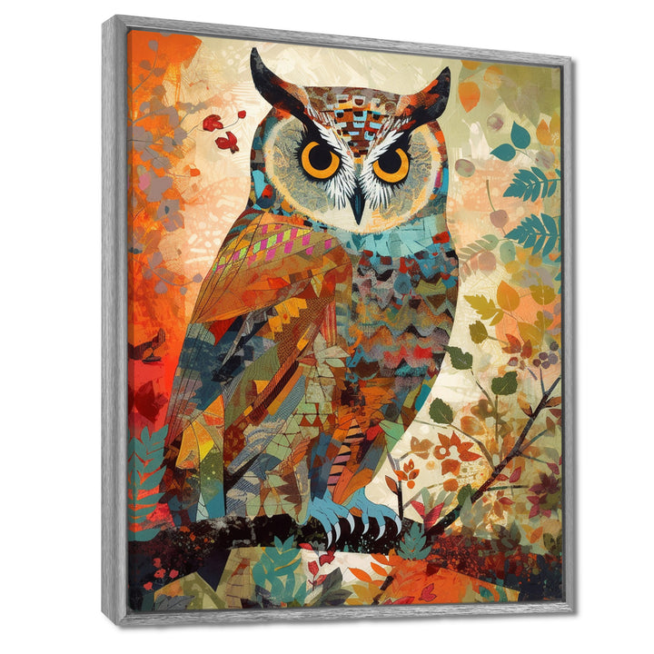 Colorful Boho Owl Retro Illustration - Owl Canvas Wall Art