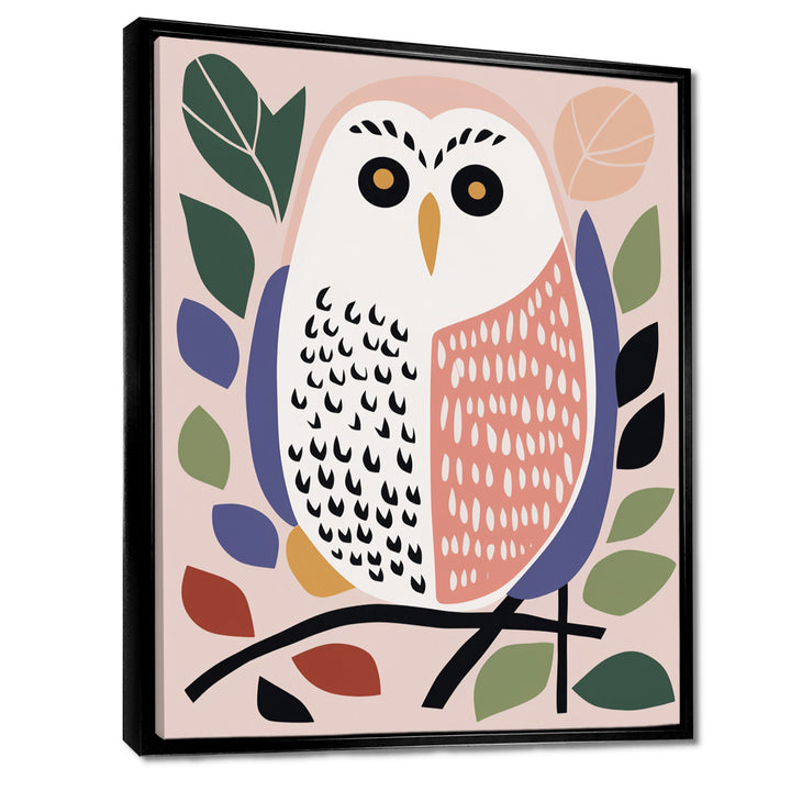 Playful Graphic White Owl Retro Colors - Owl Canvas Wall Art