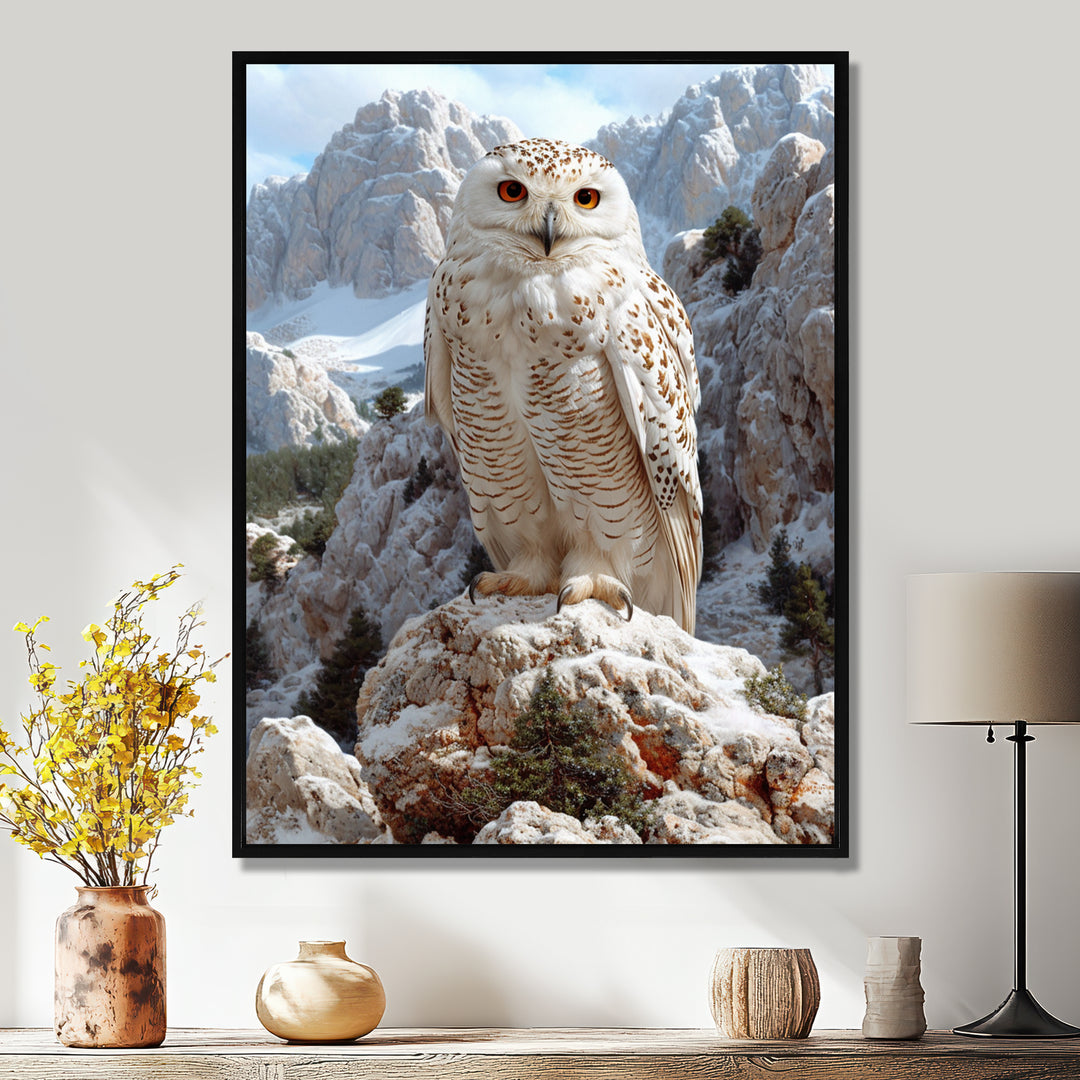 Majestic White Snow Owl In The Mountains - Owl Wall Art Prints