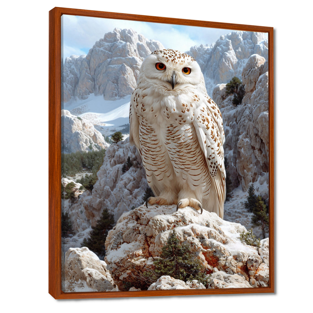 Majestic White Snow Owl In The Mountains - Owl Wall Art Prints