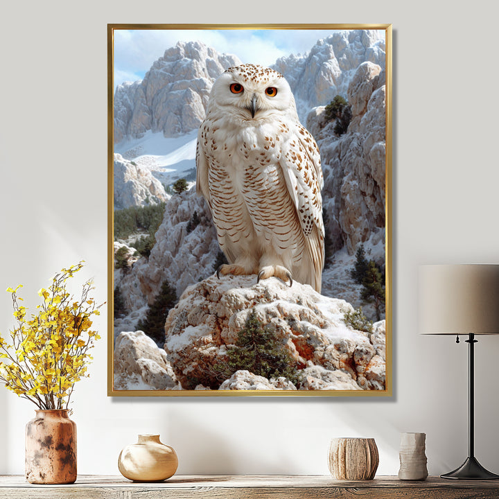 Majestic White Snow Owl In The Mountains - Owl Wall Art Prints