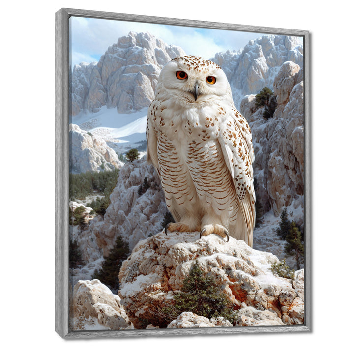 Majestic White Snow Owl In The Mountains - Owl Wall Art Prints