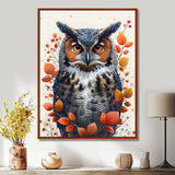Nobel Owl Red Autumn Leaves - Owl Framed Canvas Art