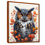 Nobel Owl Red Autumn Leaves - Owl Framed Canvas Art