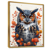 Nobel Owl Red Autumn Leaves - Owl Framed Canvas Art
