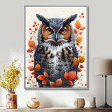 Nobel Owl Red Autumn Leaves - Owl Framed Canvas Art
