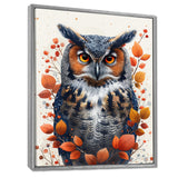 Nobel Owl Red Autumn Leaves - Owl Framed Canvas Art