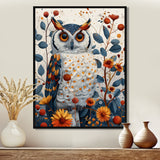 Nobel Owl Blooming Orange Flowers - Owl Large Canvas Wall Art
