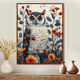 Nobel Owl Blooming Orange Flowers - Owl Large Canvas Wall Art