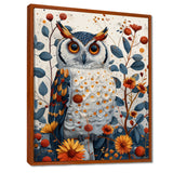 Nobel Owl Blooming Orange Flowers - Owl Large Canvas Wall Art