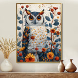 Nobel Owl Blooming Orange Flowers - Owl Large Canvas Wall Art