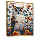 Nobel Owl Blooming Orange Flowers - Owl Large Canvas Wall Art