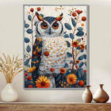 Nobel Owl Blooming Orange Flowers - Owl Large Canvas Wall Art