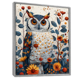 Nobel Owl Blooming Orange Flowers - Owl Large Canvas Wall Art