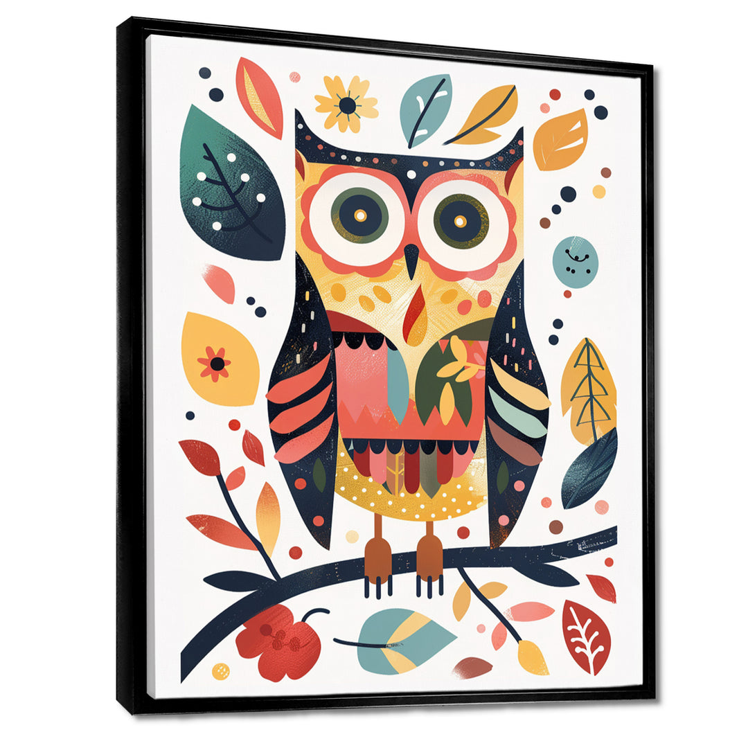 Whimsical Colorful Owl Autumn Leaves Retro - Owl Home Decor Art