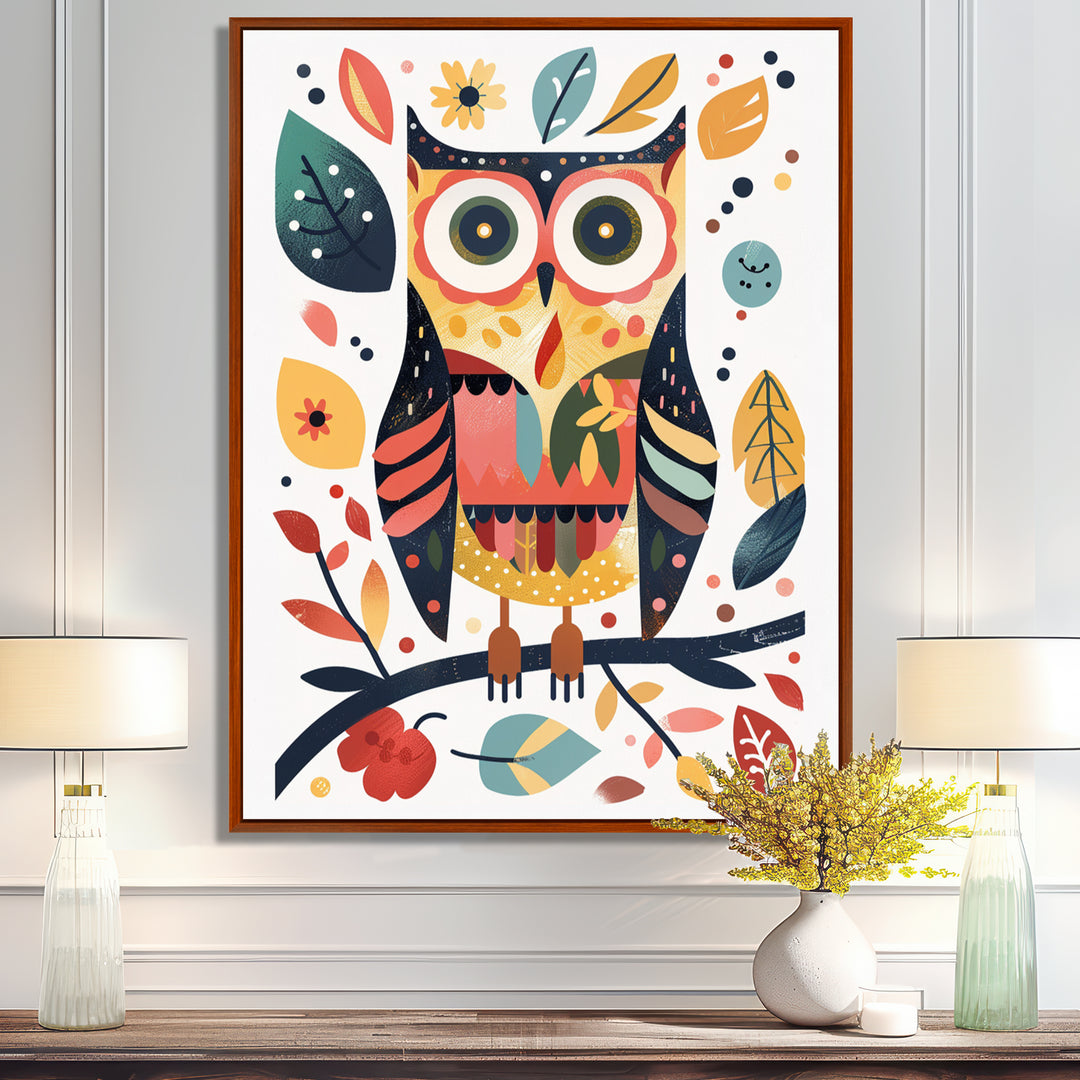 Whimsical Colorful Owl Autumn Leaves Retro - Owl Home Decor Art