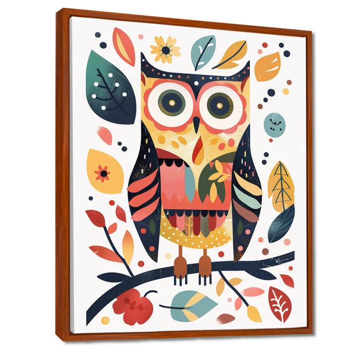 Whimsical Colorful Owl Autumn Leaves Retro - Owl Home Decor Art