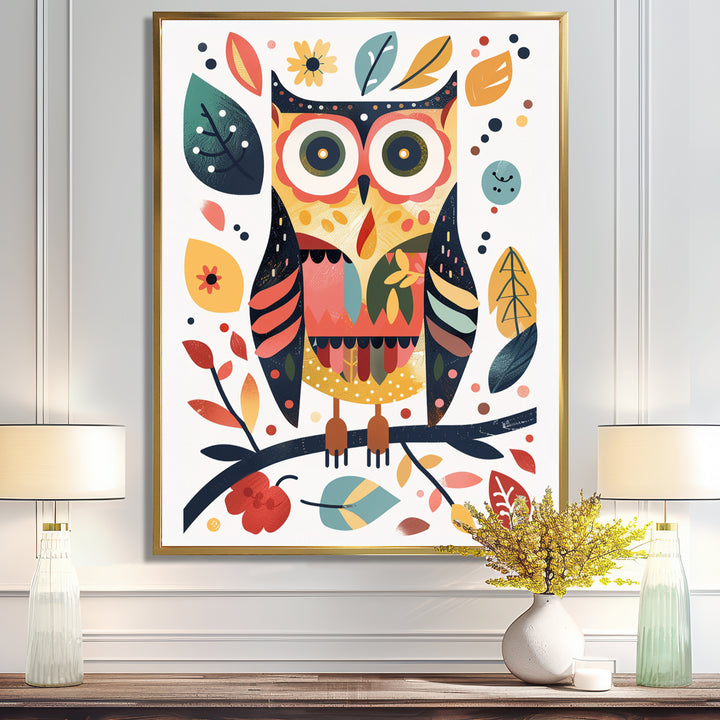 Whimsical Colorful Owl Autumn Leaves Retro - Owl Home Decor Art