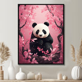 Panda In Pink Blossoming Tree - Panda Living Room Wall Art