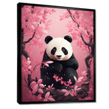 Panda In Pink Blossoming Tree - Panda Living Room Wall Art