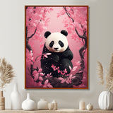 Panda In Pink Blossoming Tree - Panda Living Room Wall Art