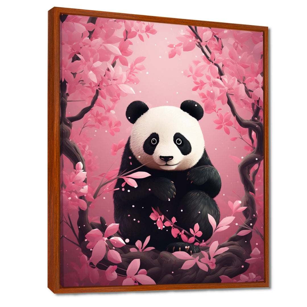 Panda In Pink Blossoming Tree - Panda Living Room Wall Art
