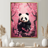 Panda In Pink Blossoming Tree - Panda Living Room Wall Art