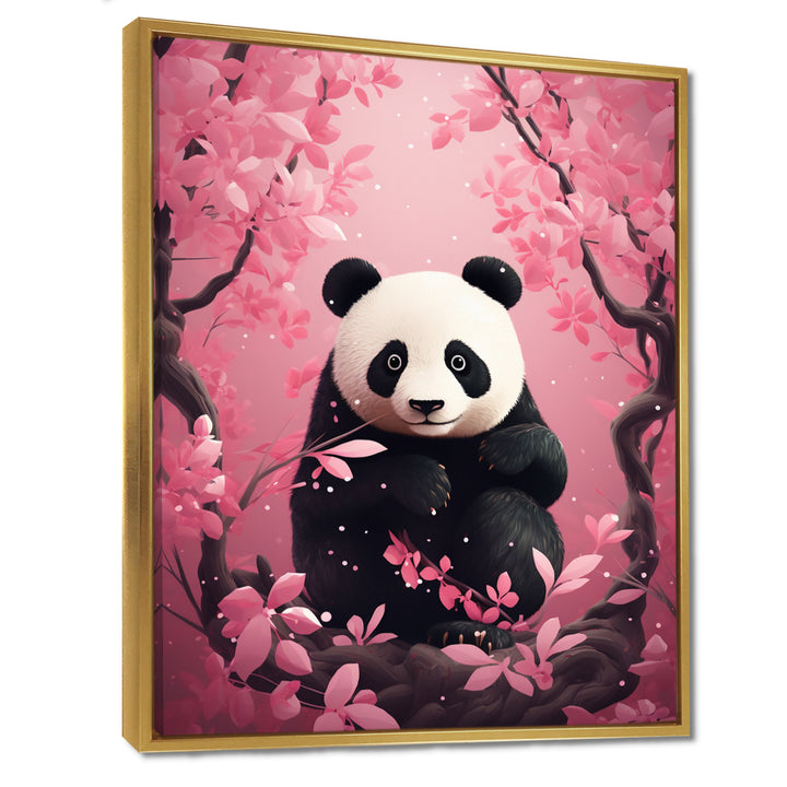 Panda In Pink Blossoming Tree - Panda Living Room Wall Art
