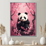 Panda In Pink Blossoming Tree - Panda Living Room Wall Art