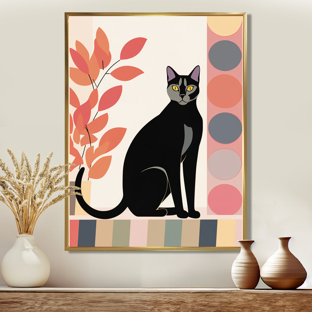 Retro Portrait Of A Gracious Black Cat - Cat Canvas Wall Art