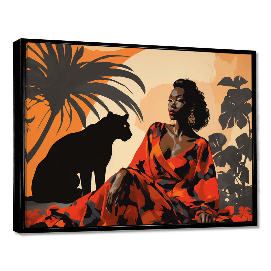 Black Panther With Gracious Woman Companion - Panther Wall Decor