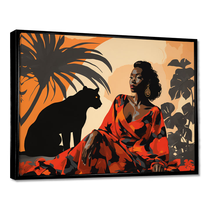 Black Panther With Gracious Woman Companion - Panther Wall Decor