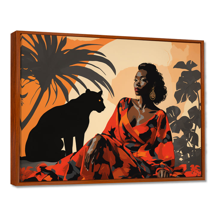 Black Panther With Gracious Woman Companion - Panther Wall Decor