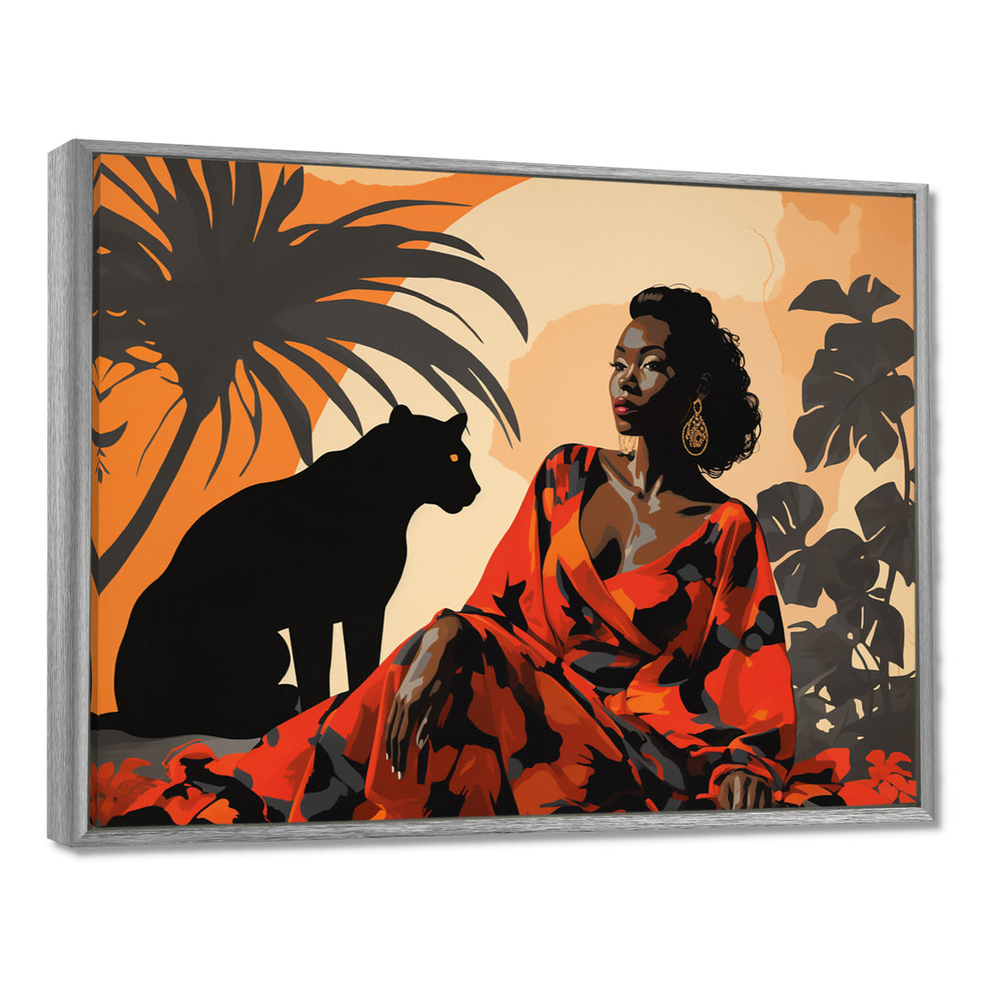 Black Panther With Gracious Woman Companion - Panther Wall Decor