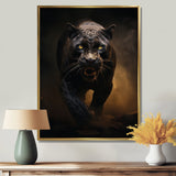 Ferocious Black Panther Running In The Mist - Panther Large Canvas Wall Art