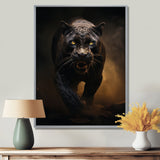 Ferocious Black Panther Running In The Mist - Panther Large Canvas Wall Art