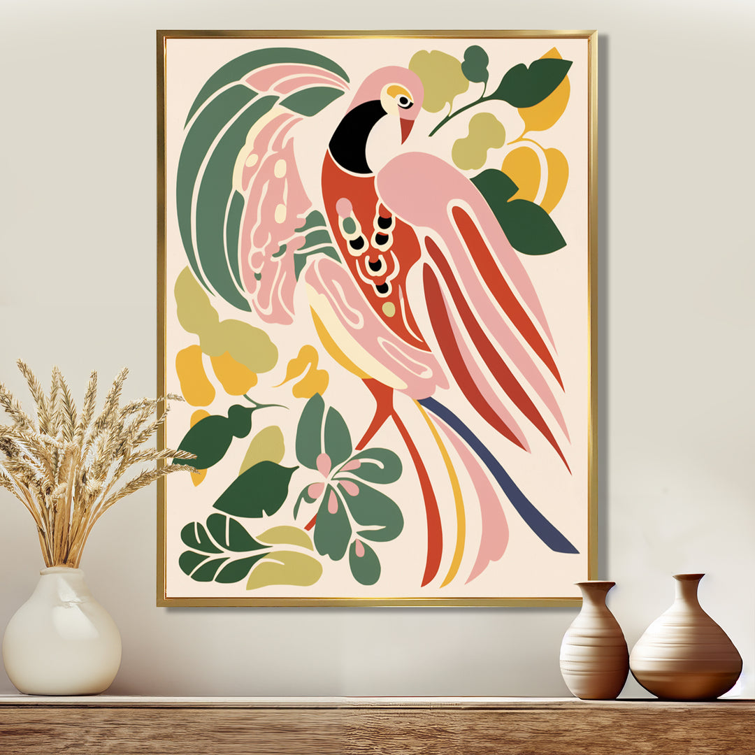 Pink Peacock Graphic Illustration - Peacock Canvas Wall Art