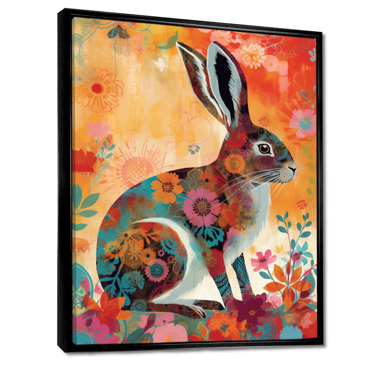 Colorful Boho Retro Rabbit Illustration - Rabbit Wall Art Prints