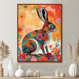 Colorful Boho Retro Rabbit Illustration - Rabbit Wall Art Prints