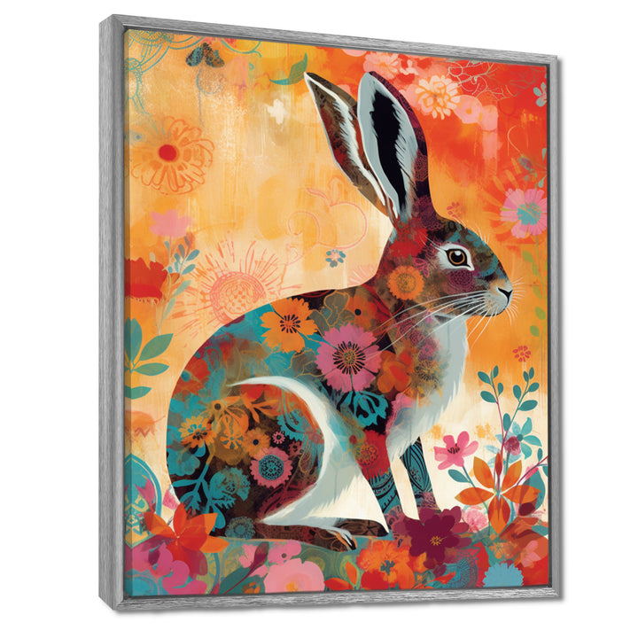 Colorful Boho Retro Rabbit Illustration - Rabbit Wall Art Prints