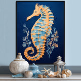 Gilded Blue Seahorse On Deep Blue - Blue Seahorse Wall Art