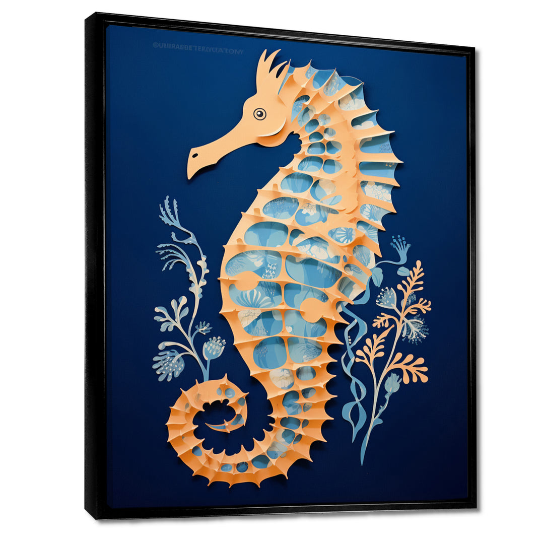 Gilded Blue Seahorse On Deep Blue - Blue Seahorse Wall Art