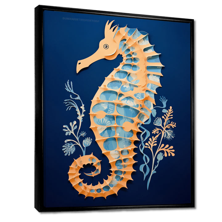Gilded Blue Seahorse On Deep Blue - Blue Seahorse Wall Art