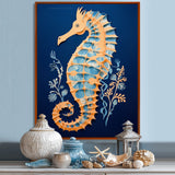 Gilded Blue Seahorse On Deep Blue - Blue Seahorse Wall Art