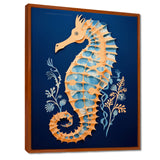 Gilded Blue Seahorse On Deep Blue - Blue Seahorse Wall Art