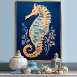 Gilded Blue Seahorse On Deep Blue - Blue Seahorse Wall Art
