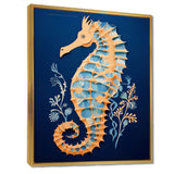 Gilded Blue Seahorse On Deep Blue - Blue Seahorse Wall Art