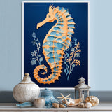 Gilded Blue Seahorse On Deep Blue - Blue Seahorse Wall Art