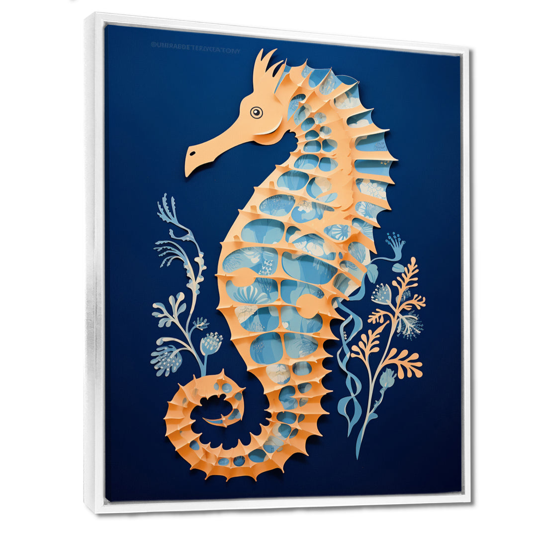 Gilded Blue Seahorse On Deep Blue - Blue Seahorse Wall Art
